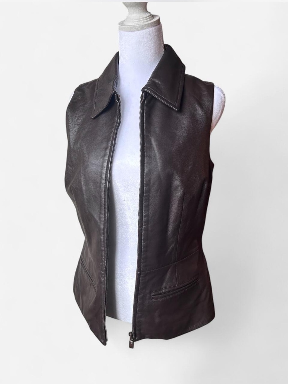 Vintage Genuine Leather Vest Margaret Godfrey brown Size 8